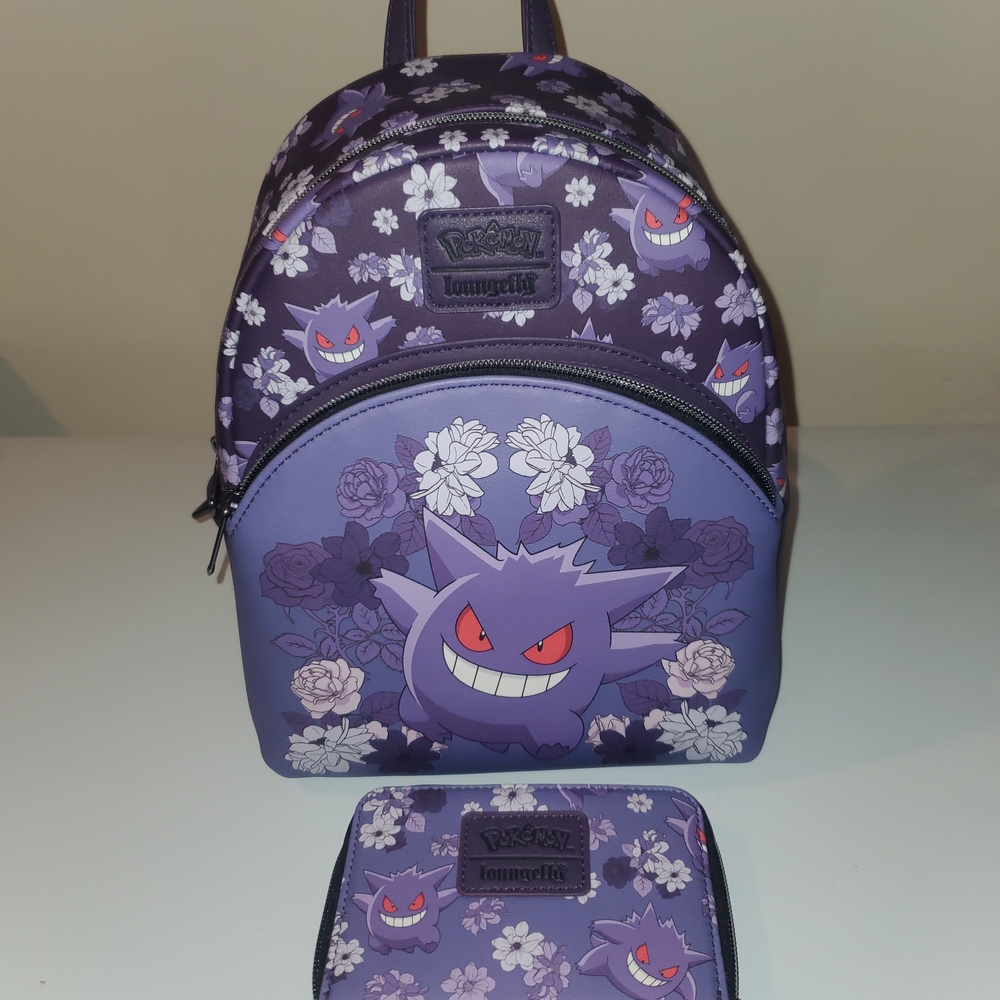 Loungefly Purple Pokémon Gengar Womens  Backpack and Wallet Set Gamestop Exc.